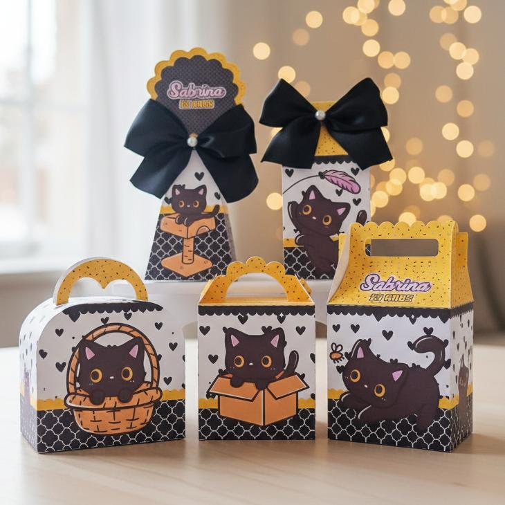 20 Caixinhas Personalizadas Gatinho Preto | Kit Festa | PEGUE E M