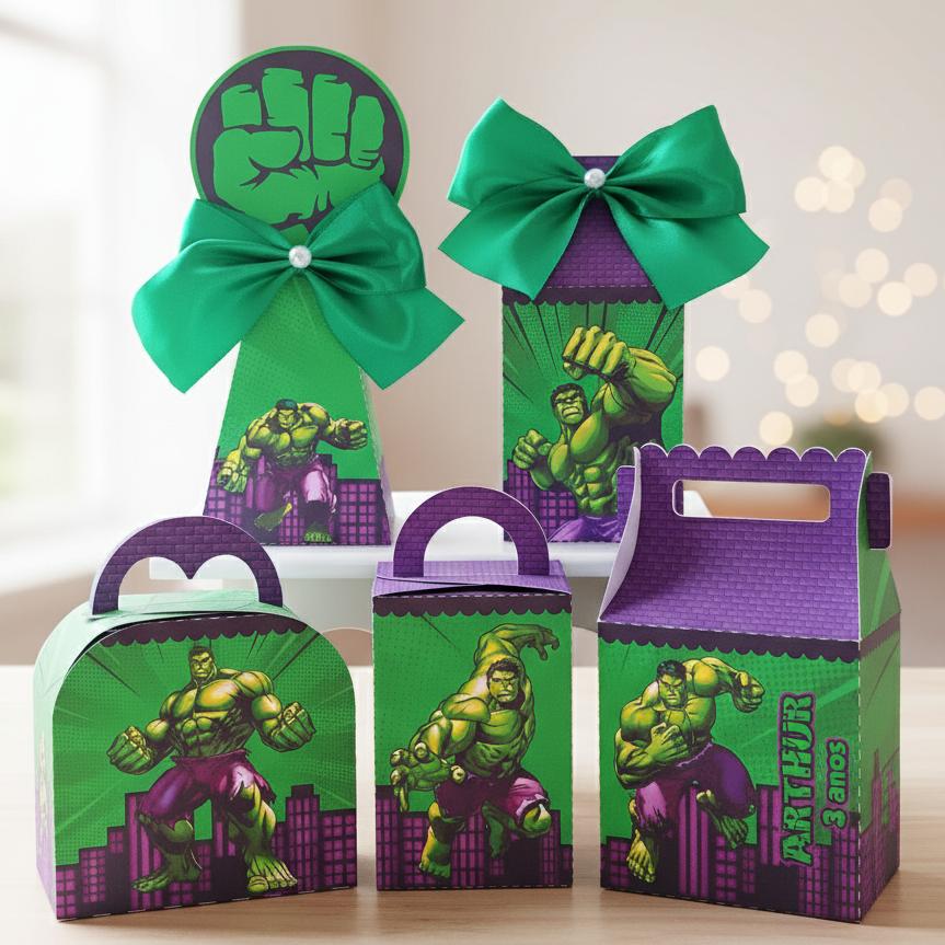 20 Caixinhas Personalizadas Hulk | Kit Festa | PEGUE E MONTE