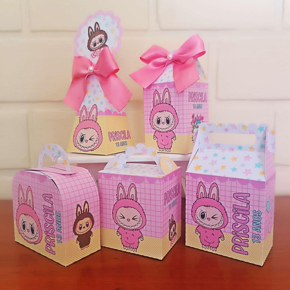 20 Caixinhas Personalizadas Labubu | Kit Festa | PEGUE E MONTE