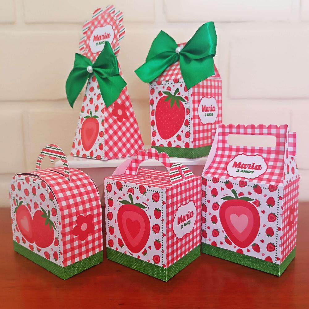 20 Caixinhas Personalizadas Morango do Amor | Kit Festa | PEGUE E