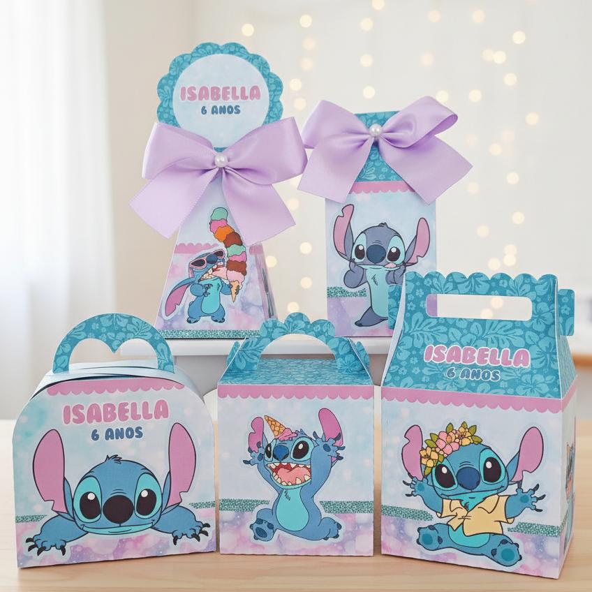 20 Caixinhas Personalizadas Stitch Azul | Kit Festa | PEGUE E MON