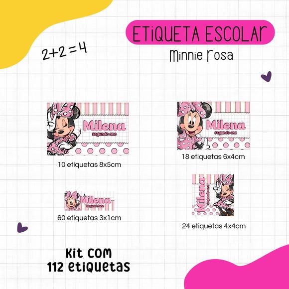 Kit 112 Etiquetas Escolares Personalizadas - Minnie Rosa