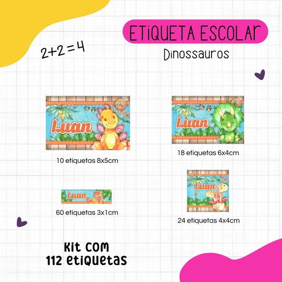 Kit 112 Etiquetas Escolares Personalizadas - Dinossauros
