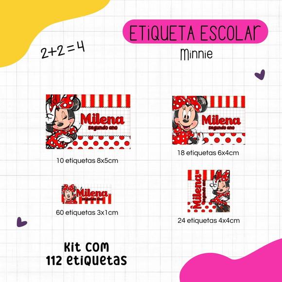 Kit 112 Etiquetas Escolares Personalizadas - Minnie Vermelha