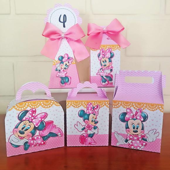 Kit 20 Caixinhas Personalizadas - Minnie Rosa Aquarela