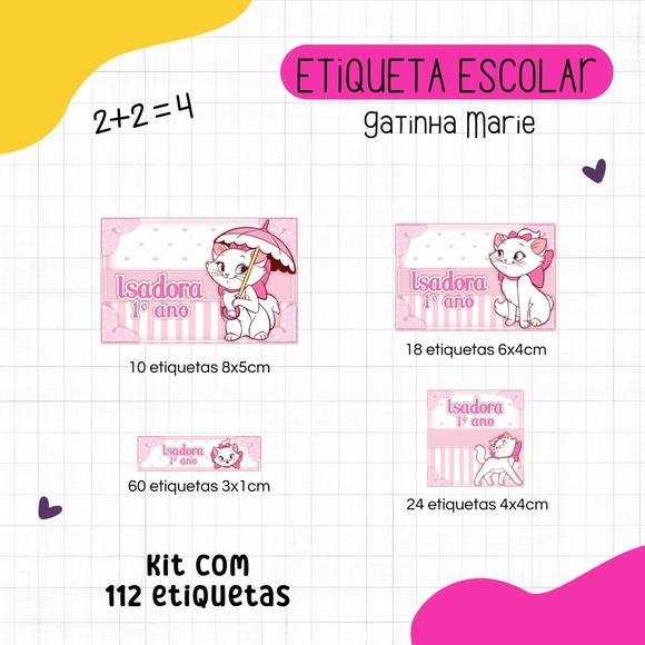 Kit 112 Etiquetas Escolares Personalizadas - Gatinha Marie