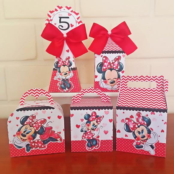 Kit 20 Caixinhas Personalizadas - Minnie Vermelha Aquarela