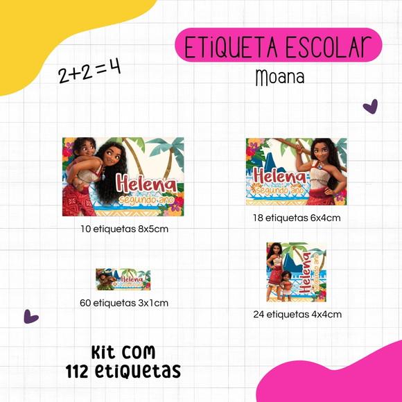 Kit 112 Etiquetas Escolares Personalizadas - Moana