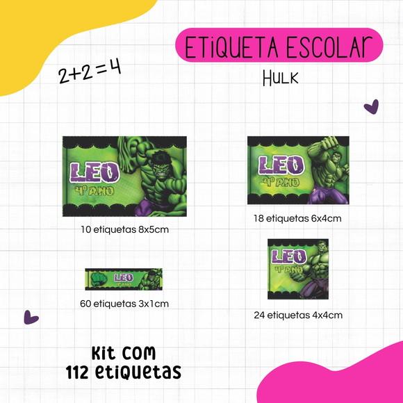 Kit 112 Etiquetas Escolares Personalizadas - Hulk