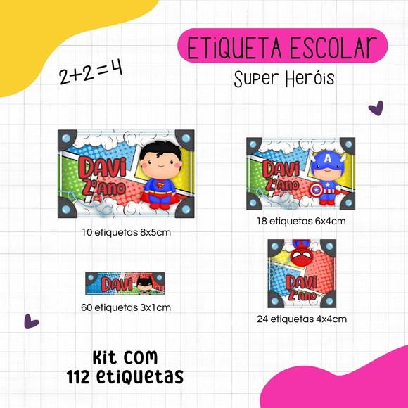 Kit 112 Etiquetas Escolares Personalizadas - Super Heróis