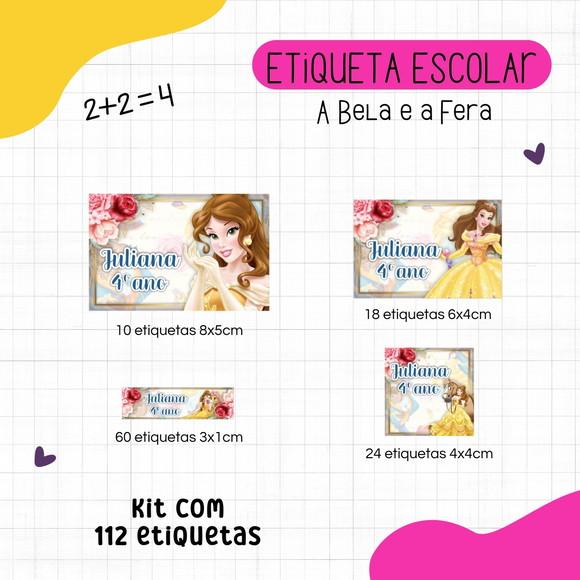 Kit 112 Etiquetas Escolares Personalizadas - a Bela e a Fera