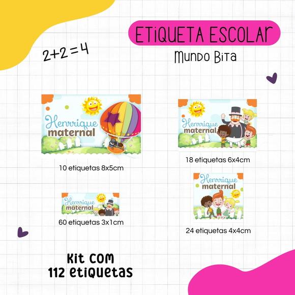 Kit 112 Etiquetas Escolares Personalizadas - Mundo Bita