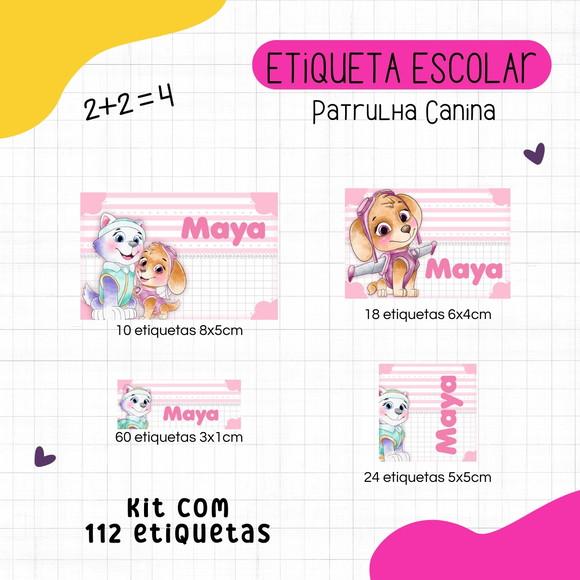 Kit 112 Etiquetas Escolares Personalizadas - Patrulha Canina