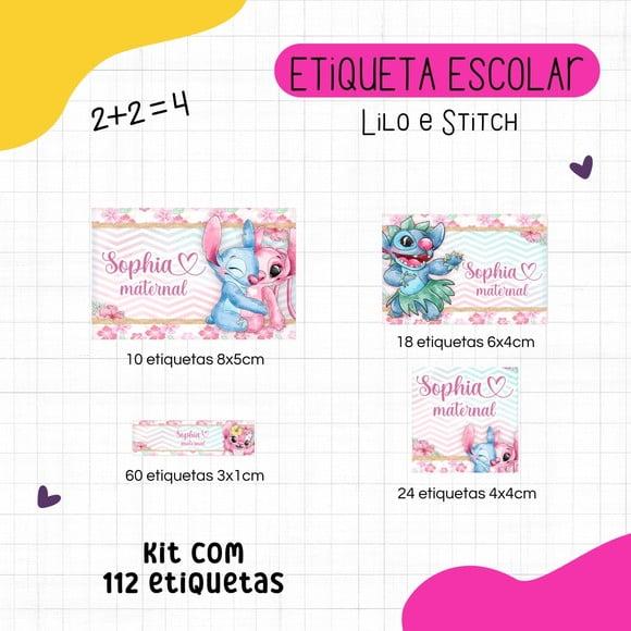 Kit 112 Etiquetas Escolares Personalizadas - Stitch e Angel