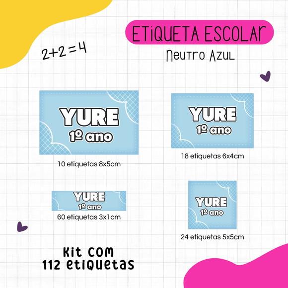Kit 112 Etiquetas Escolares Personalizadas - Neutro Azul