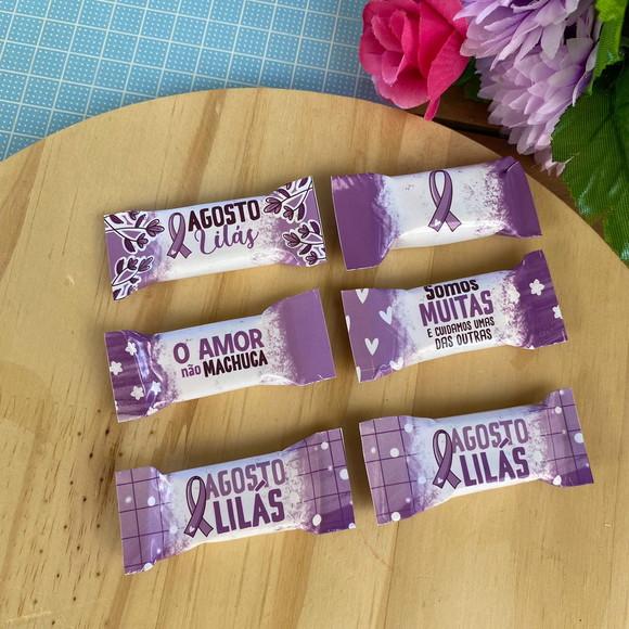 100 Balas Personalizadas - Agosto Lilás