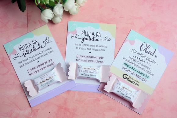 50 Cards/tags com Balas Personalizadas - Mimo para Clientes