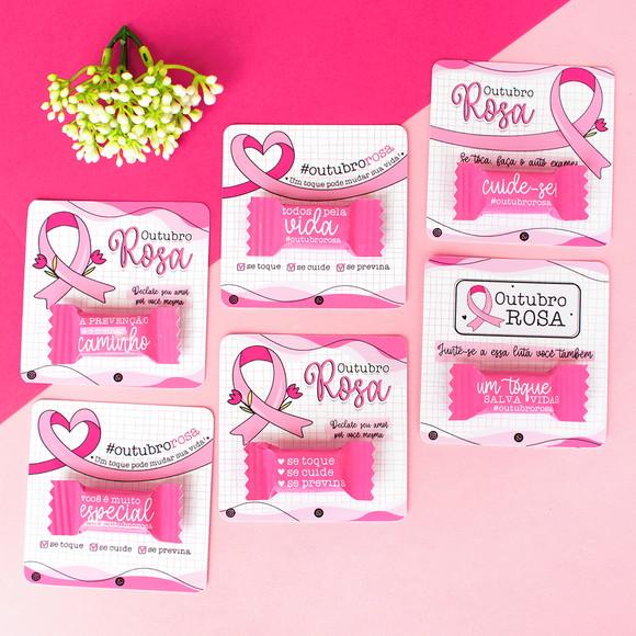 50 Cards/tags com Balas Personalizadas - Outubro Rosa