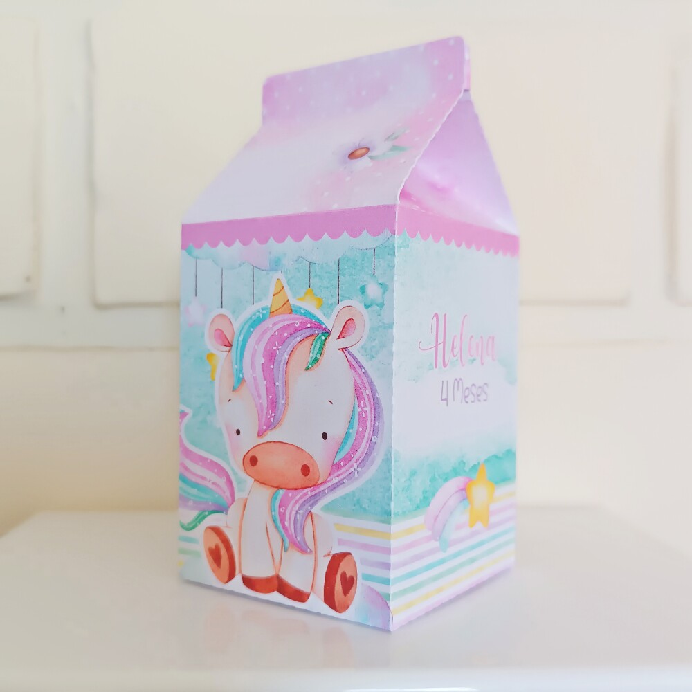 Caixinha Milk Personalizada - Unicórnio Aquarela