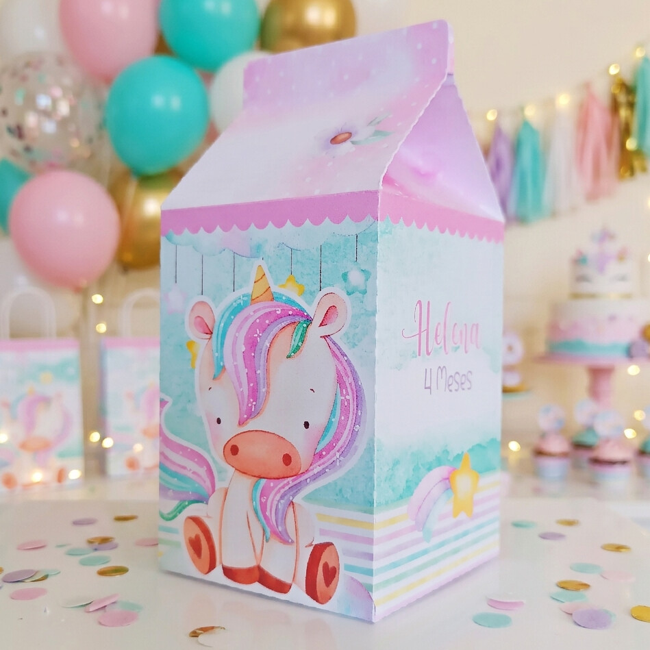 Caixinha Milk Personalizada - Unicórnio Aquarela