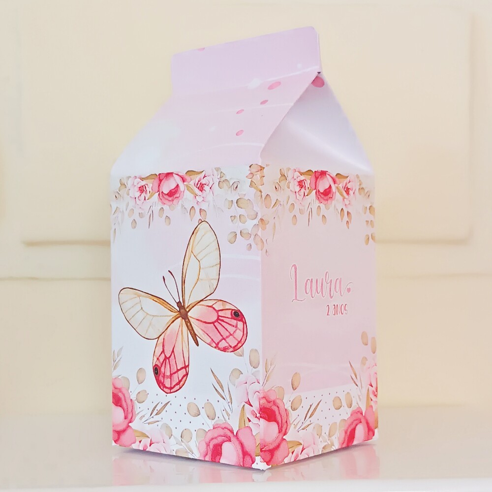 Caixinha Milk Personalizada - Borboletas Rosa