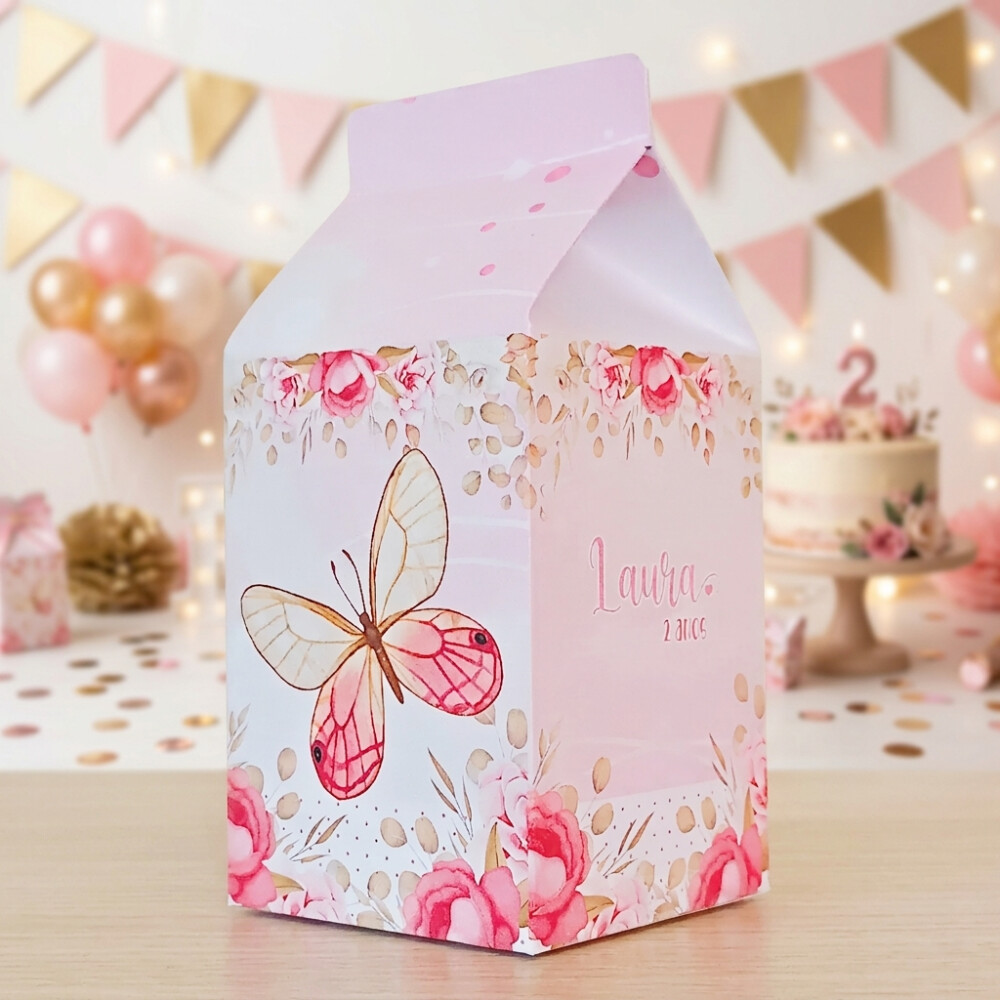 Caixinha Milk Personalizada - Borboletas Rosa