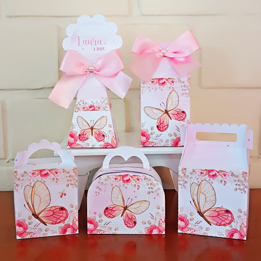 Kit Festa Caixinhas Personalizadas - Borboletas Rosa