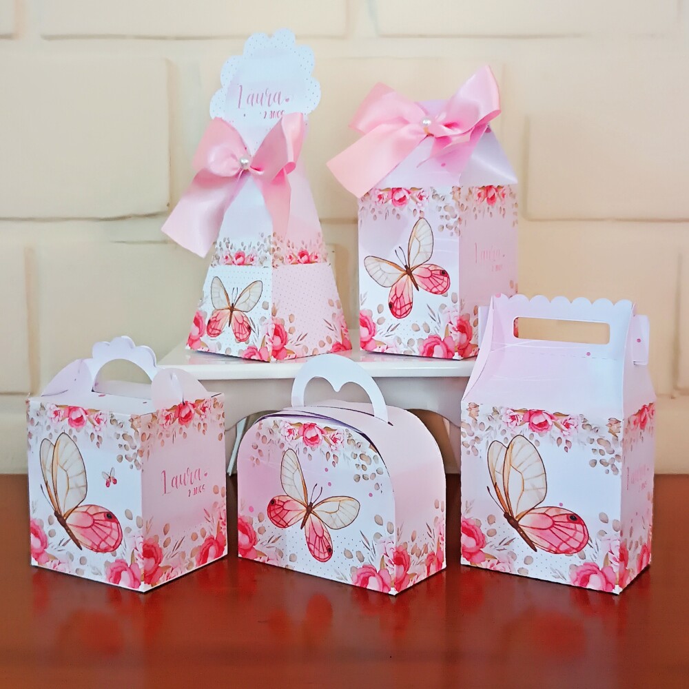 Kit Festa Caixinhas Personalizadas - Borboletas Rosa
