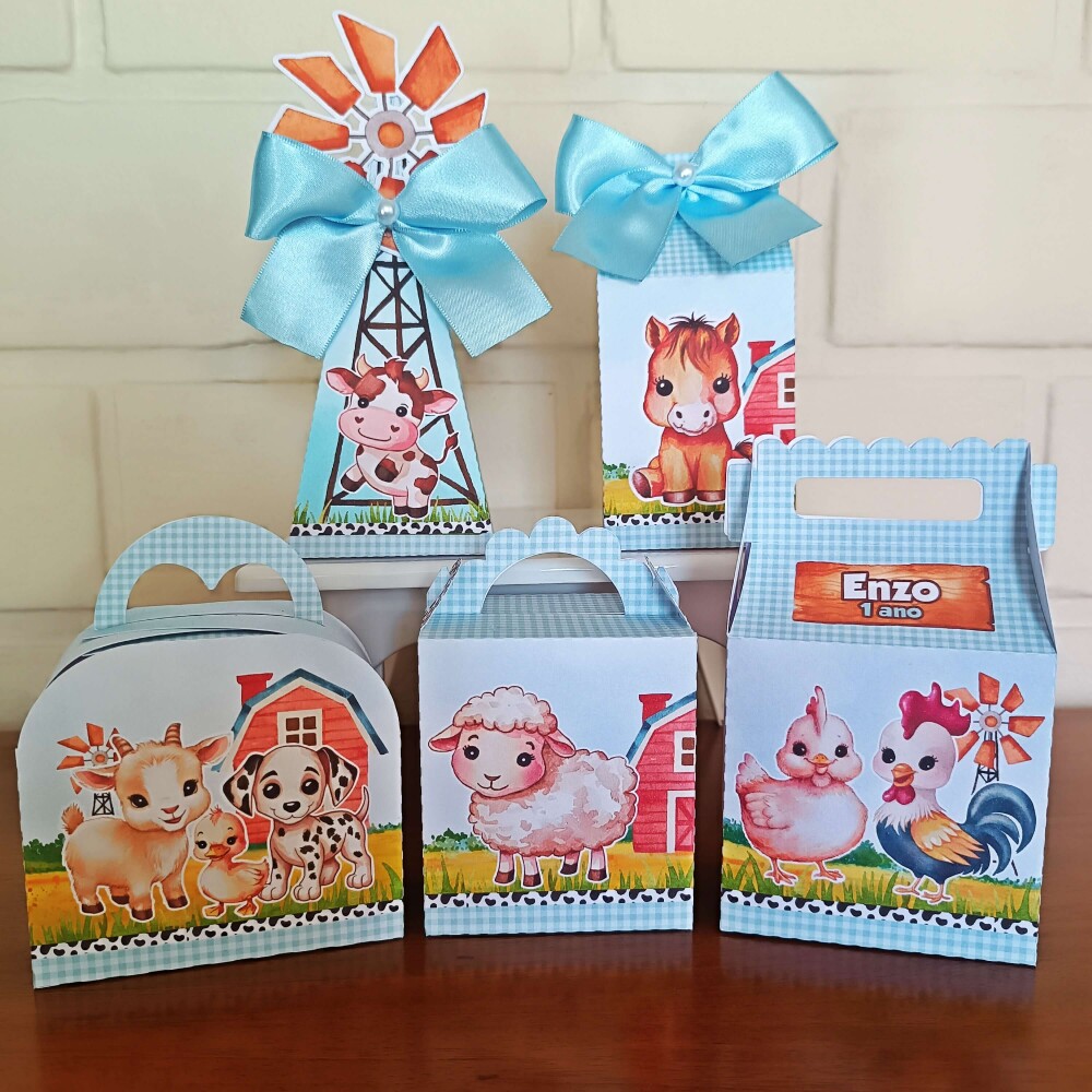 Kit Festa Caixinhas Personalizadas - Fazendinha Azul