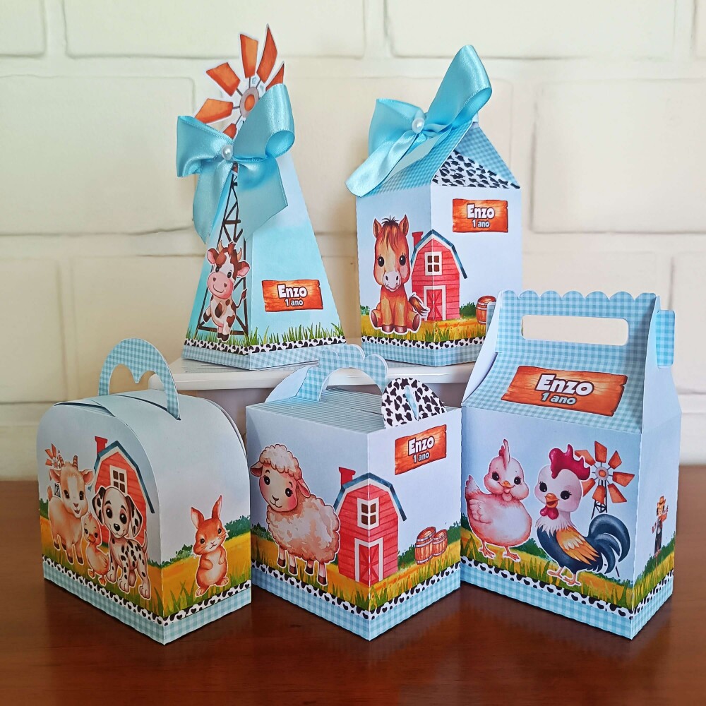 Kit Festa Caixinhas Personalizadas - Fazendinha Azul