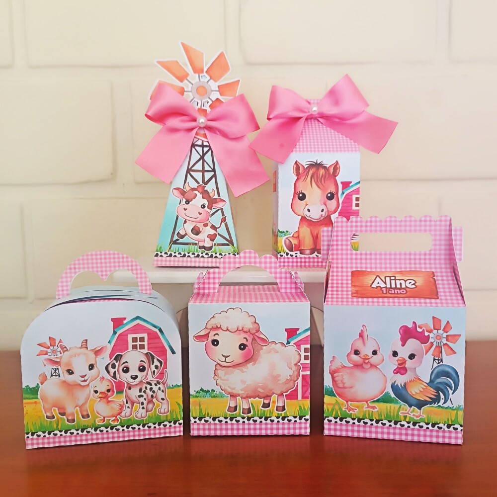 Kit Festa Caixinhas Personalizadas - Fazendinha Rosa