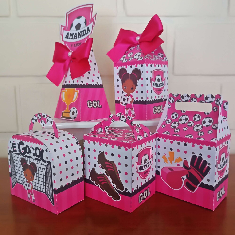 Kit Festa Caixinhas Personalizadas - Futebol Rosa