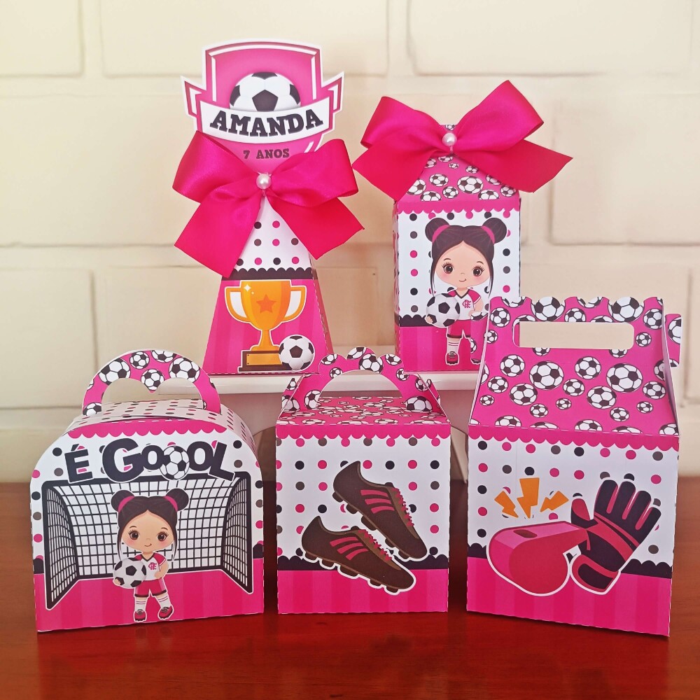 Kit Festa Caixinhas Personalizadas - Futebol Rosa