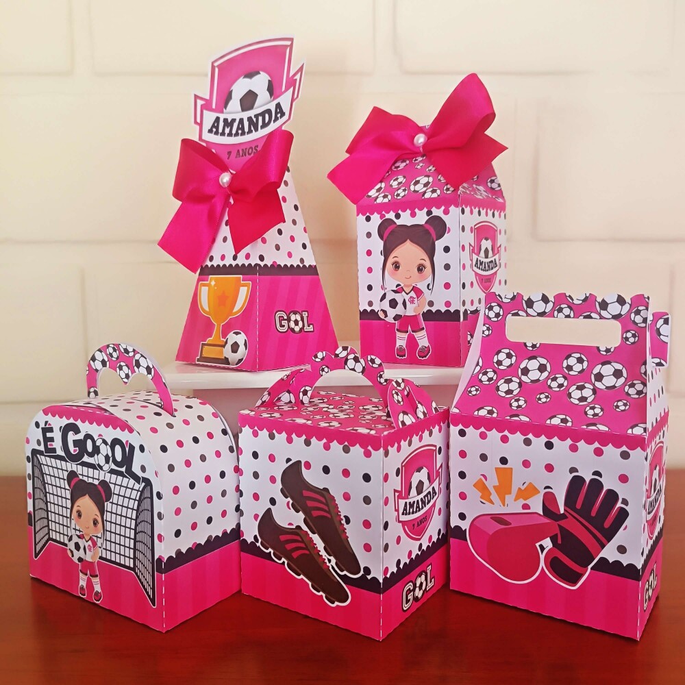 Kit Festa Caixinhas Personalizadas - Futebol Rosa
