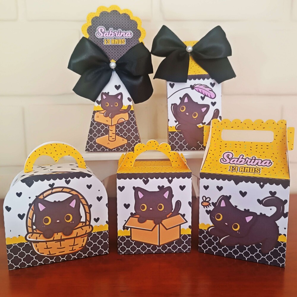 Kit Festa Caixinhas Personalizadas - Gatinho Preto