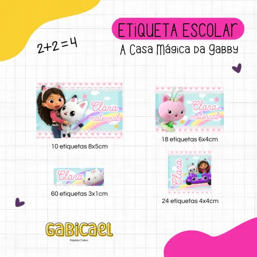 Kit 112 Etiquetas Escolares Personalizadas - Volta às Aulas - A Casa Mágica da Gabby
