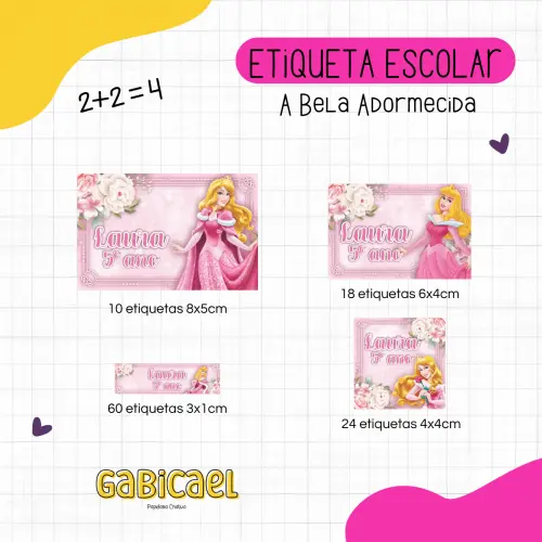 Kit 112 Etiquetas Escolares Personalizadas - Volta às Aulas - A Bela Adormecida