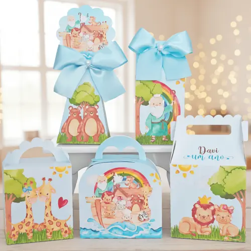20 Caixinhas Personalizadas Arca de Noé Aquarela | Kit Festa | PEGUE E MONTE