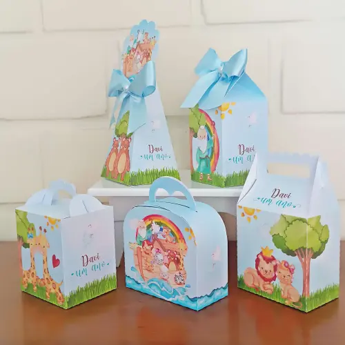 20 Caixinhas Personalizadas Arca de Noé Aquarela | Kit Festa | P