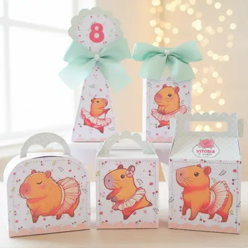 20 Caixinhas Personalizadas Capivara Bailarina | Kit Festa | PEGUE E MONTE