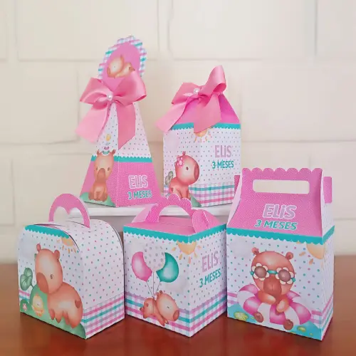 20 Caixinhas Personalizadas Capivara Aquarela Menina | Kit Festa