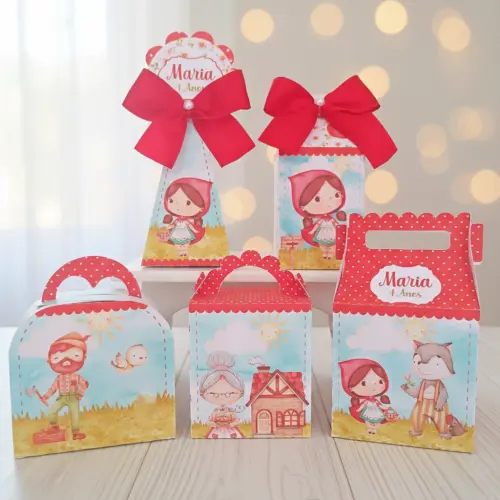 20 Caixinhas Personalizadas Chapeuzinho Vermelho Aquarela | Kit Festa | PEGUE E MONTE