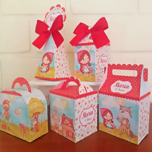 20 Caixinhas Personalizadas Chapeuzinho Vermelho Aquarela | Kit F