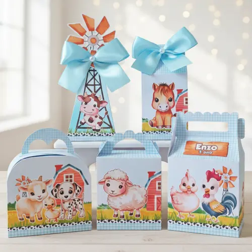 20 Caixinhas Personalizadas Fazendinha Aquarela | Kit Festa | PEGUE E MONTE