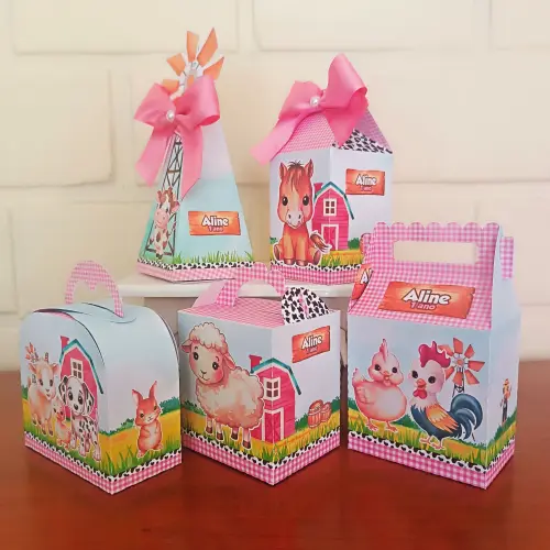 20 Caixinhas Personalizadas Fazendinha Aquarela Rosa | Kit Festa
