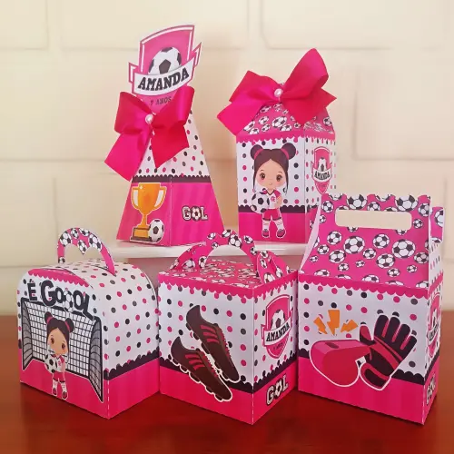 20 Caixinhas Personalizadas Futebol Rosa | Kit Festa | PEGUE E MO