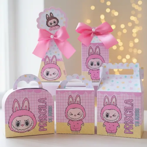 20 Caixinhas Personalizadas Labubu | Kit Festa | PEGUE E MONTE