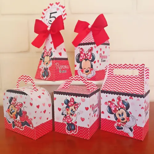 20 Caixinhas Personalizadas Minnie Vermelha Aquarela | Kit Festa