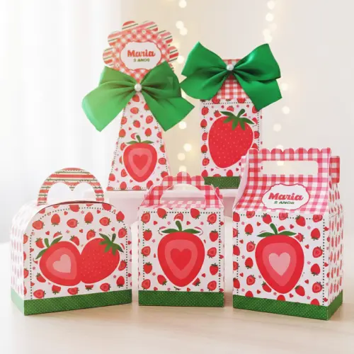 20 Caixinhas Personalizadas Morango do Amor | Kit Festa | PEGUE E MONTE