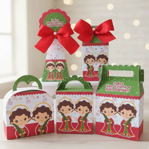 20 Caixinhas Personalizadas São Cosme e Damião | Kit Festa | PEGUE E MONTE